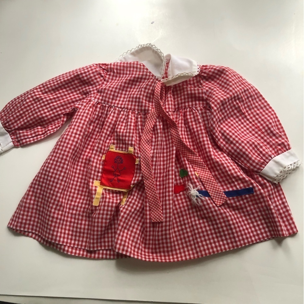 Vintage Red Gingham Baby Dress with Embroidery